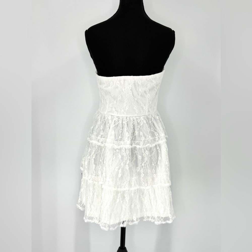 Lulus Sweet Perception White Lace Strapless Tiered Mini Dress, Size S, NWT - Picture 7 of 15
